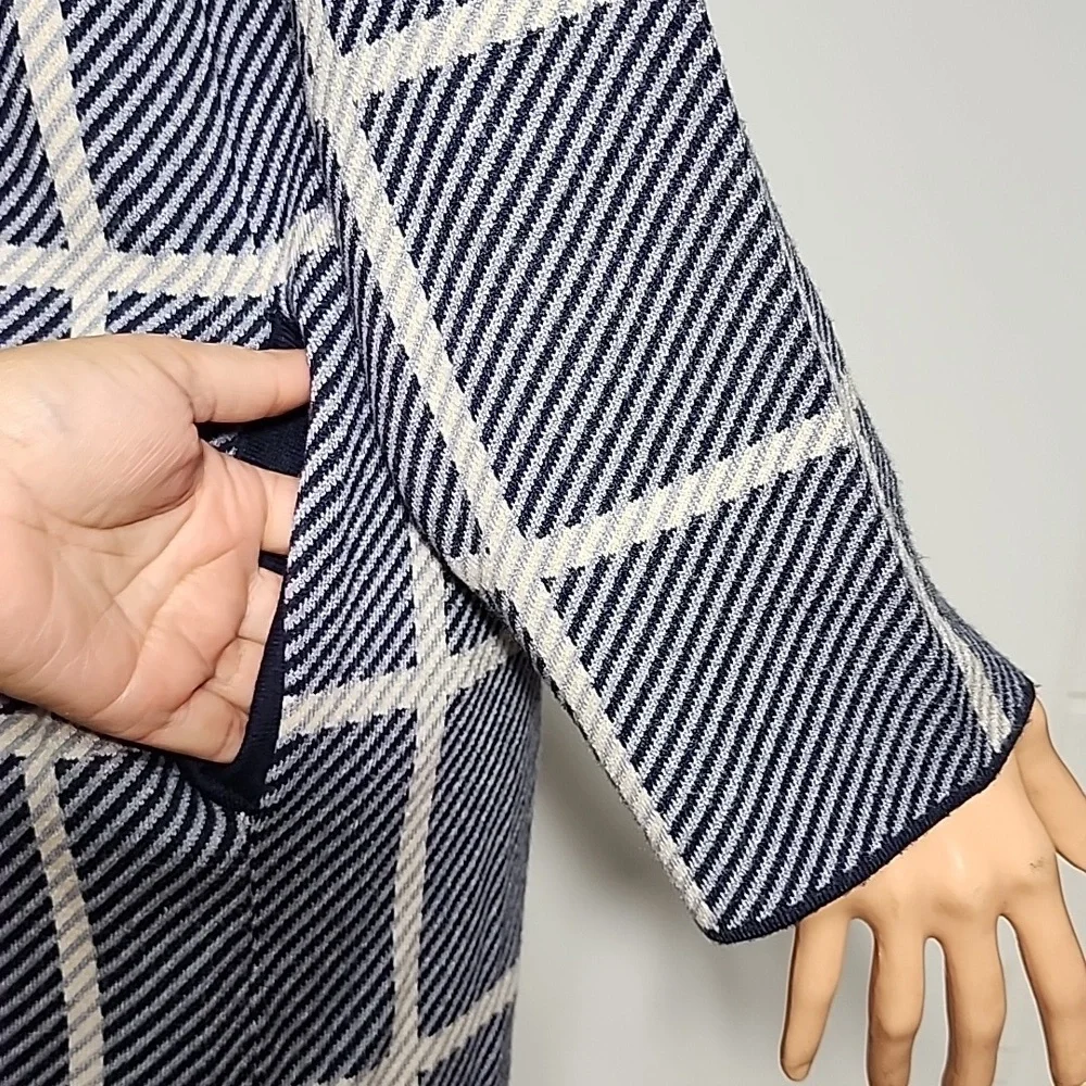 Magaschoni Women's Plaid Long Cardigan  blue  Coat Sweater Size S/P Small‎ NWT